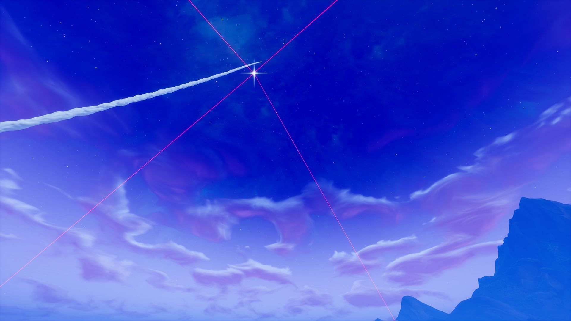 The four beams converge and hit Tilted Towers (Image via Sportskeeda Gaming || Epic Games)